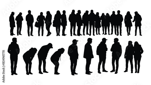 Diverse silhouettes of people isolated on white background, Vector