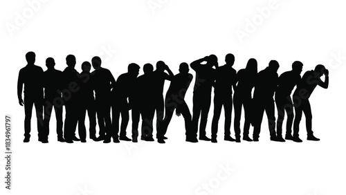 Diverse group of people silhouettes isolated on white background, Vector