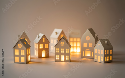 A cozy community of small, glowing paper houses creating a warm ambiance.