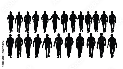 Silhouettes of walking men isolated on white background, Vector