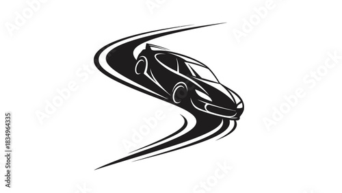 Sleek Car Logo Emblem Design on Winding Road Automotive Vector Illustration