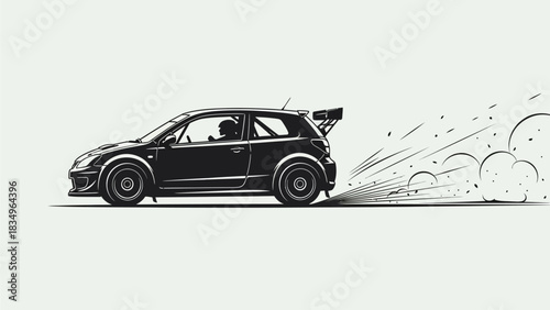 Illustration of a Black Sports Car Drifting on White Background