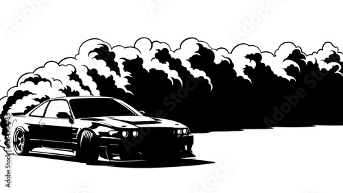Vector Illustration of a Car Drifting with Smoke Automotive Sport and Speed