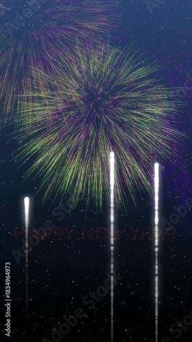 和風の雲が開き、花火が現れる縦型動画