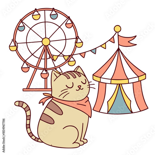 An adorable American Shorthair with a Sleepy vibe, wrapped in fairy lights, and a Carnival Nights Carnival Nights theme – SVG style