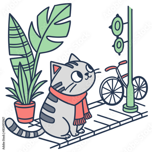 Urban Jungle colored American Shorthair with a Amused touch, placed in a Urban Jungle theme and styled with with a scarf