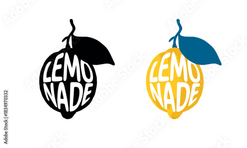 Lemonade lettering in lemon silhouette on white background. Logo design for lemonade.