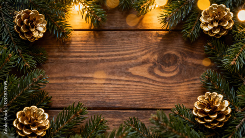 Wood Slice & Pine Branch Pinecone Christmas Decoration Still Life Photography
