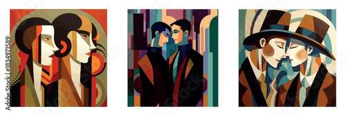 Dramatic Art Deco Portrait of Gay Couple in Top Hats