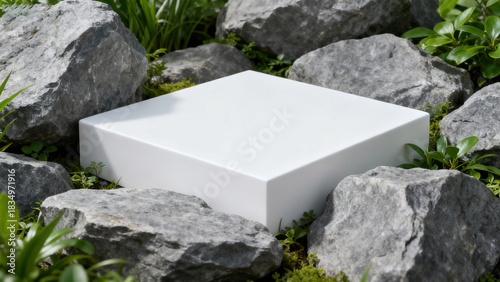 Wabi-Sabi Style Rock & Green Plant Display Stand Scene