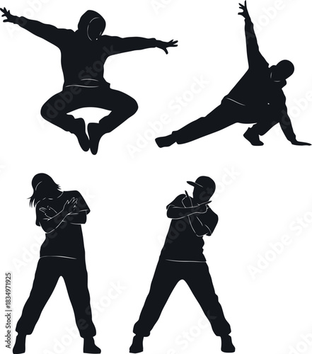 Dynamic Hip Hop Dancers Vector Silhouette Set