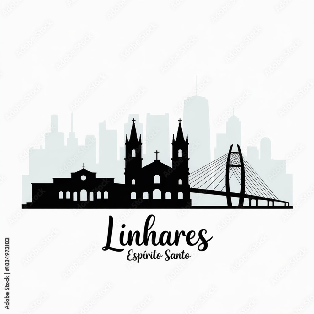 Fototapeta premium Linhares Brazil Skyline Silhouette — Coastal Espírito Santo Vector Illustration