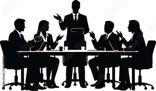 Monochrome Business Meeting Team Silhouette Vector Illustration