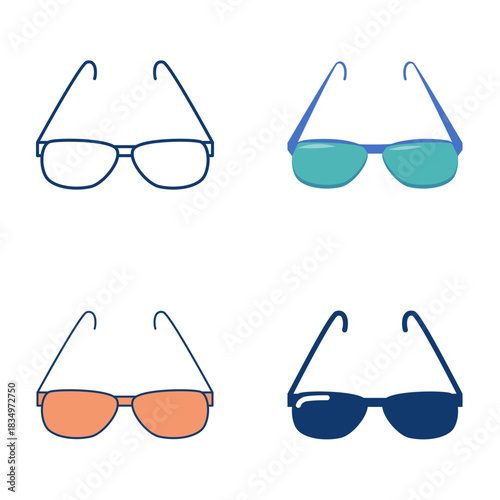 Eye glasses flat and line icon set