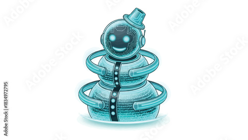 Holo Snowman AI Futuristic Winter Mascot Vector