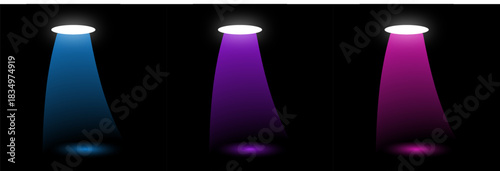 Illuminated stage with scenic lights and smoke.vector spotlight with smoke volume light effect.Stadium cloudiness projector. Mist show room.