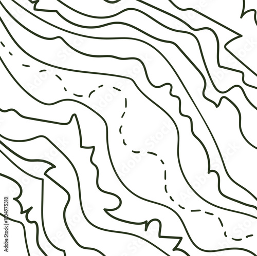 A cartographic striped diagram or outline map with a broken line indicating a path, way, or secret road.Web