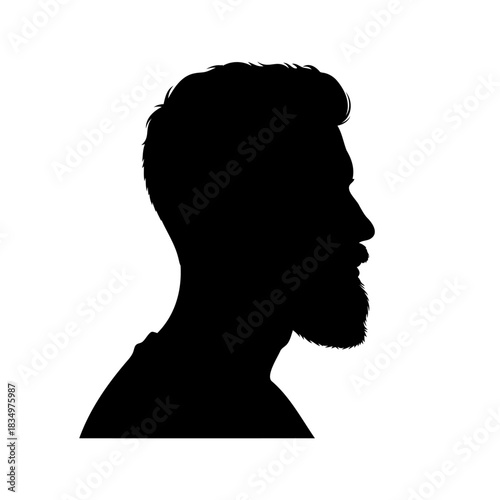 Minimalist Silhouette Bearded Man Profile Head with Hairstyle and Beard