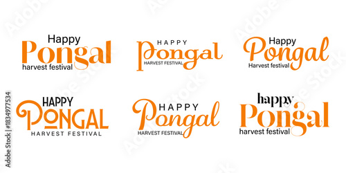 set of indian harvest festival happy pongal. creative typography design.