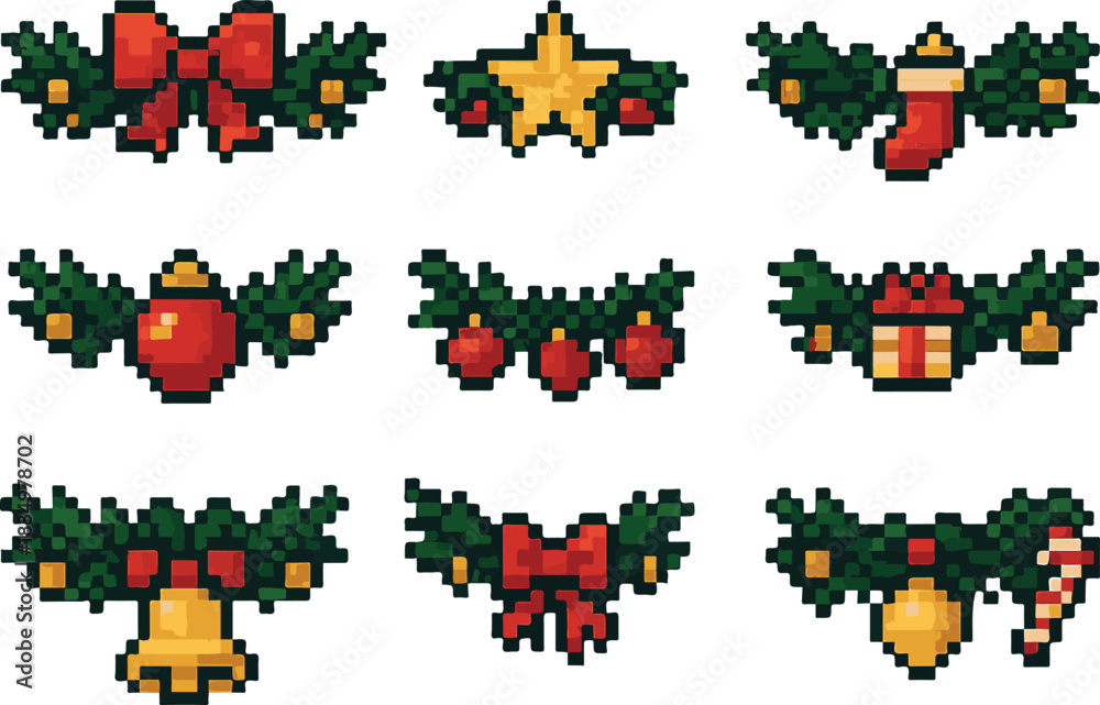 Fototapeta premium Christmas garland with pixel art, eps 10 illustration