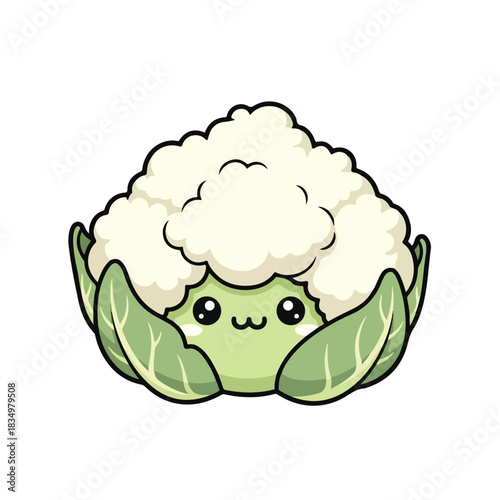 Adorable Cartoon Cauliflower Vegetable with Cute Face