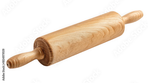 Wooden rolling pin for baking dough isolated on transparent background