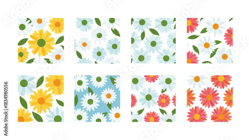 Collection of vibrant floral daisy patterns for textile design and decoration spring summer season