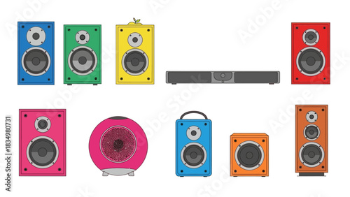 Colorful and playful collection of speaker illustrations for audio enjoyment home audio