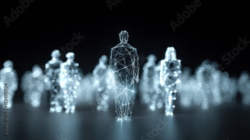 Abstract representation of a digital person standing out from the crowd.