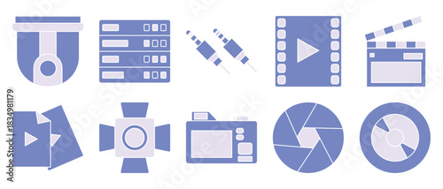 Video and Film Production Icons Set. Multimedia and Filmmaking Equipment