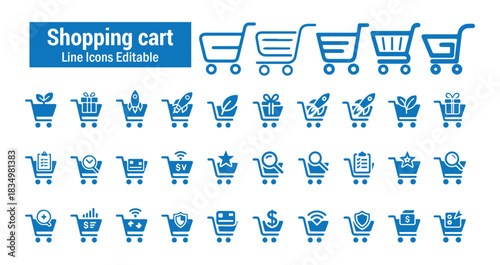 Shopping cart line icons editable. E-commerce, online store, and retail symbols for modern web and mobile interface designs