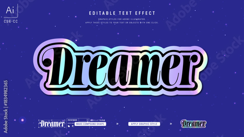 ホログラムデザインのテキスト。編集可能なグラフィックスタイルテンプレート。