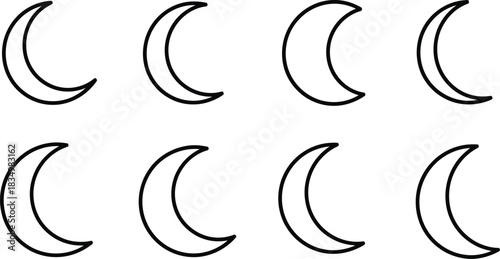 Create a mystical night scene with a simple crescent moon line art pattern.