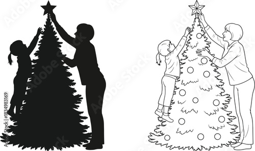 Celebrate holidays by putting the star on top of the Christmas tree together.