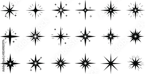 Unique starbursts and sparkles create modern graphic design elements set