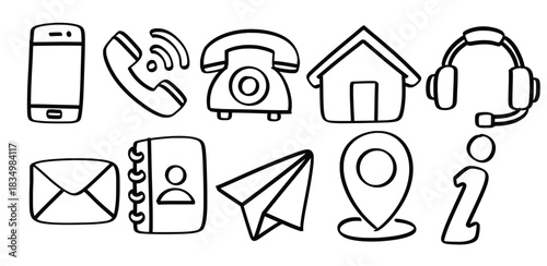 Set of hand drawn Contact Us theme Isolated Vector