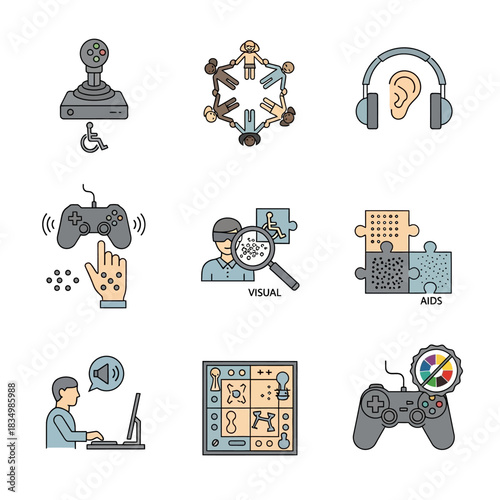 Gaming Accessibility Icons for Inclusive Digital Entertainment.