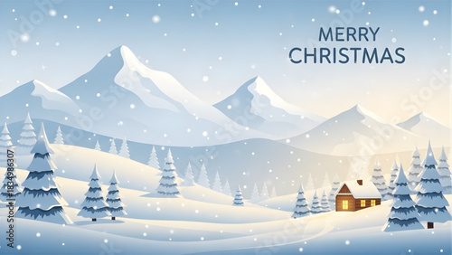 Winter Wonderland Cozy Cabin in a Snowy Christmas Mountain Scene