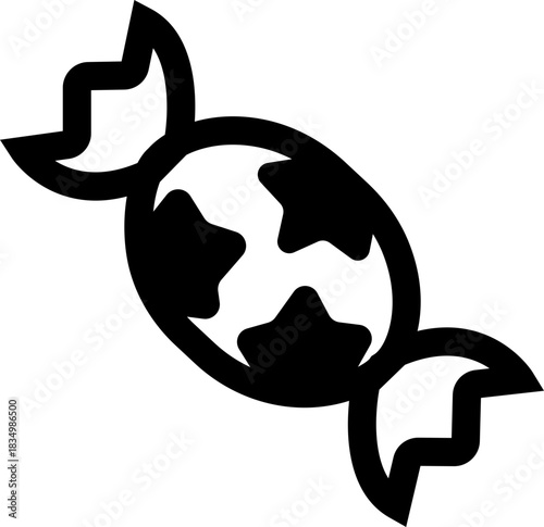 Candy sweets icon in black flat line style featuring confection, dessert, treat, bonbon, sugar, snack and related synonym elements for holiday graphics, packaging, party design and decoration