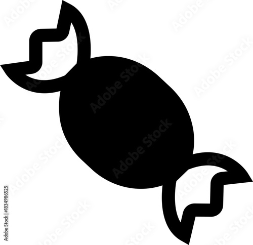 Candy sweets icon in black flat line style featuring confection, dessert, treat, bonbon, sugar, snack and related synonym elements for holiday graphics, packaging, party design and decoration