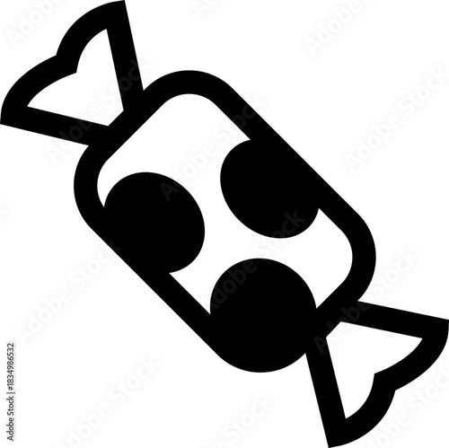 Candy sweets icon in black flat line style featuring confection, dessert, treat, bonbon, sugar, snack and related synonym elements for holiday graphics, packaging, party design and decoration