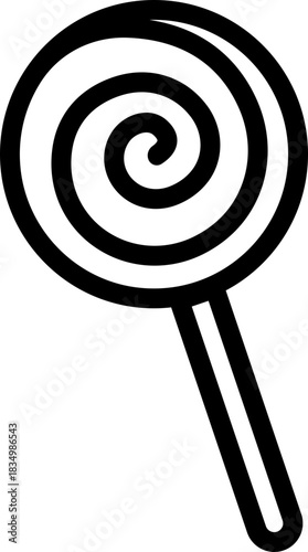 Candy sweets icon in black flat line style featuring confection, dessert, treat, bonbon, sugar, snack and related synonym elements for holiday graphics, packaging, party design and decoration