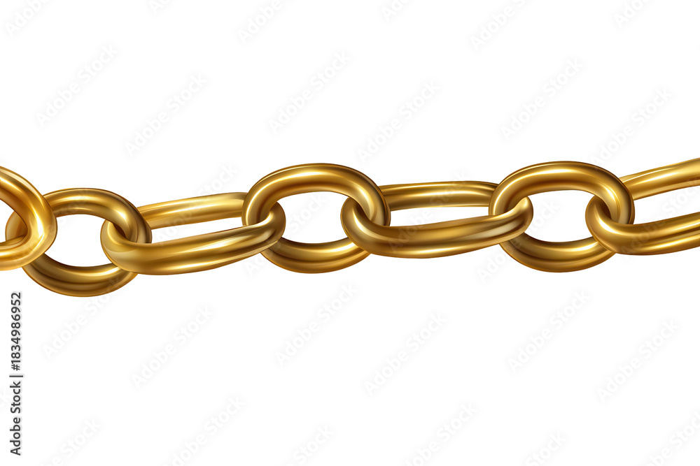 Fototapeta premium Long golden chain with smooth texture and shiny finish isolated on transparent background suitable for various design projects and presentations
