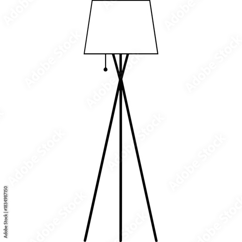 Minimalist Black Floor Lamp With Tripod Base And Geometric Lampshade Featured In A Black Studio Environment Perfect For Modern Interior Design Lighting