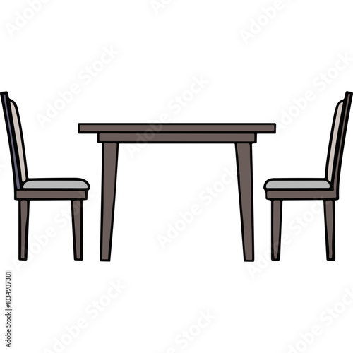 Minimalist Dining Table with Two Chairs in Neutral Tones Set Against a Black Background Simple Furniture Arrangement for Modern Interiors and Design Concepts