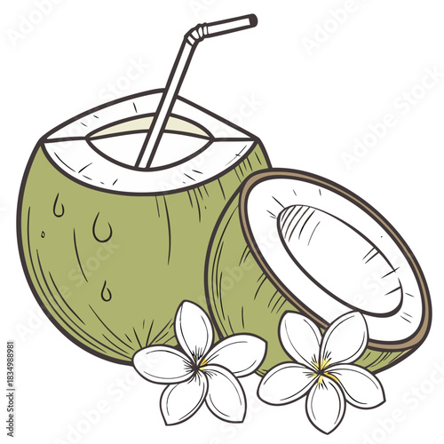 coconut cocktail with straw