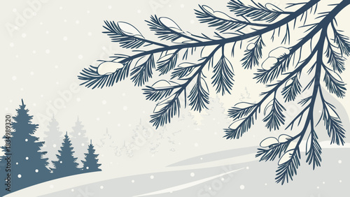 A serene winter landscape with snowcovered pine branches and trees