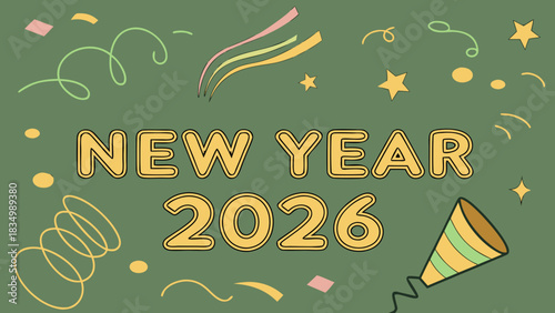 Festive new year 2026 celebration with confetti and party favors