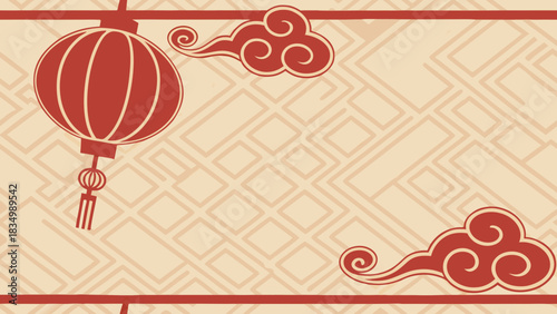 Festive chinese new year background with lantern and cloud design