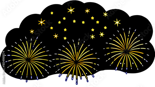 Fireworks display under a starry night sky, a festive celebration